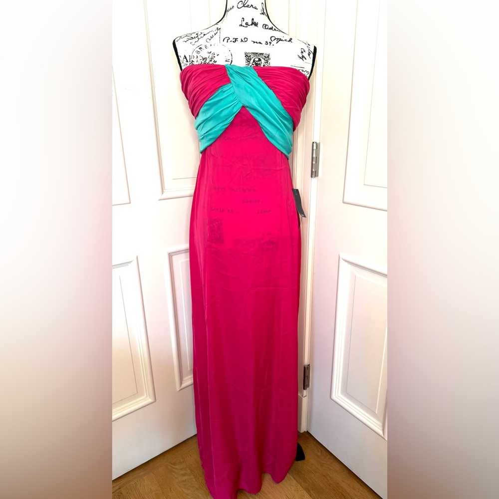 SuiteBlanco Long Strapless Dress HOT Size M in Magenta and Teal Colors Tight Fit